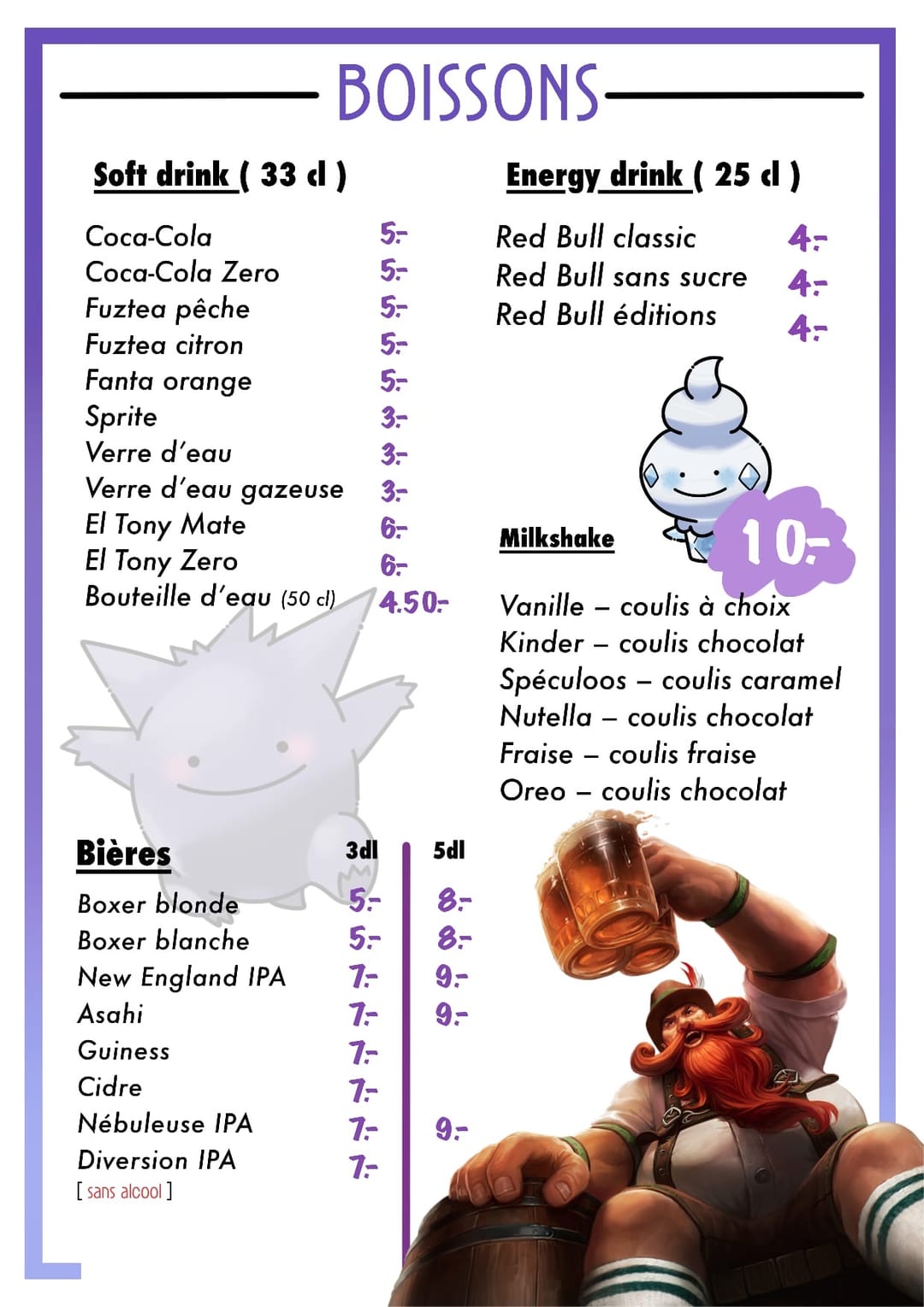 Carte boissons
